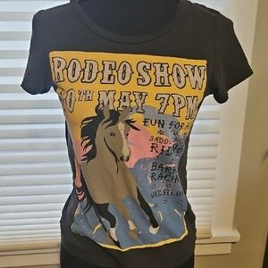 Womens Western Tshirt Size 4/small. Rodeo Show Graphic- Black